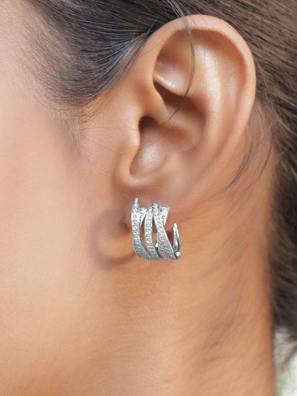 Silver Multi-Row Curved Huggie Earrings