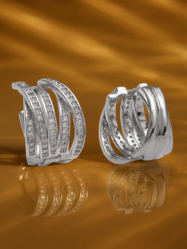 Silver Multi-Row Curved Huggie Earrings