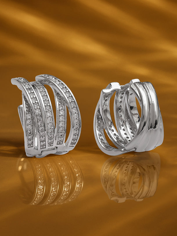 Silver Multi-Row Curved Huggie Earrings