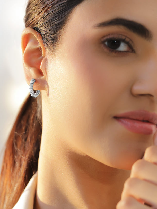 Silver Pave Studded Clip On Studs