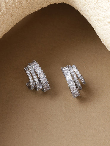 Studded triple layer half hoop earrings