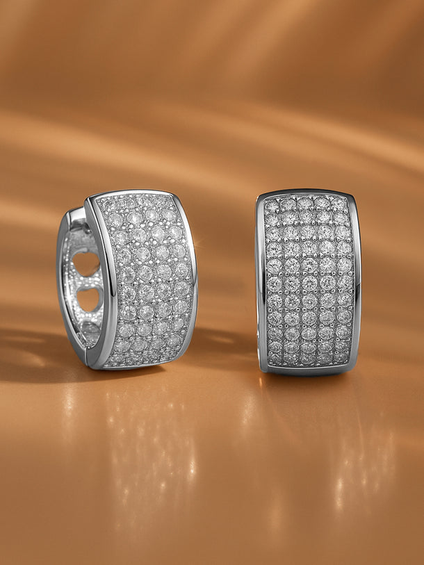 Sleek Silver American Diamond Zirconia Hoops
