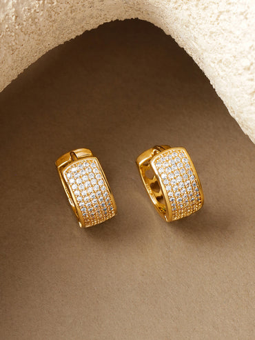 Rhodium Crystal Studded Huggie Earrings