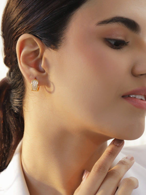 Rhodium Crystal Studded Huggie Earrings