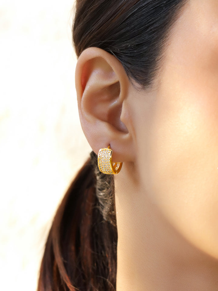 Rubans 18K Gold-Plated Brass Huggie Hoop Earrings with Sparkling Cubic Zirconia