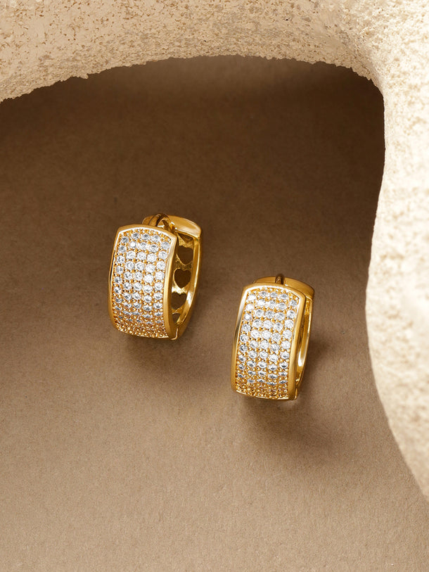 Rhodium Crystal Studded Huggie Earrings
