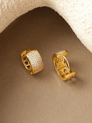 Rhodium Crystal Studded Huggie Earrings