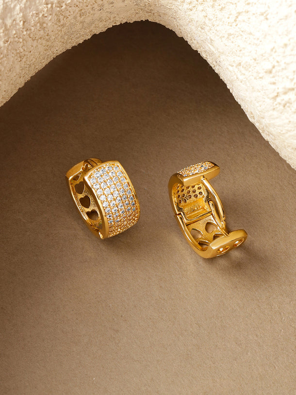 Rhodium Crystal Studded Huggie Earrings