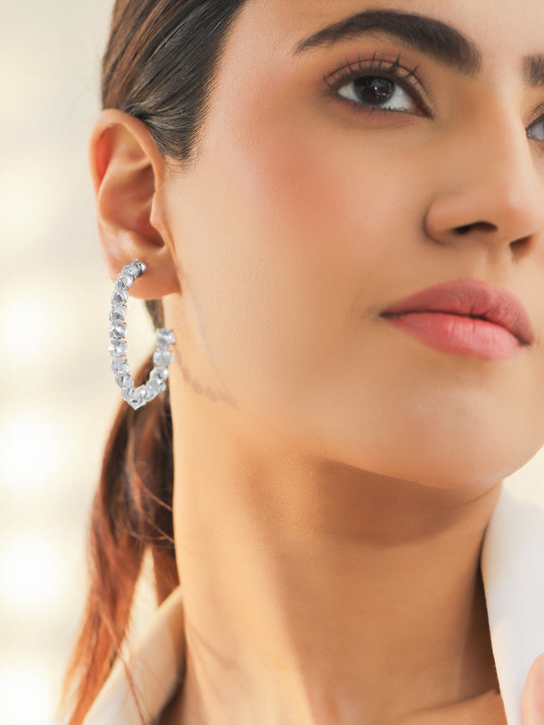 Open Hoop White Crystal Earrings