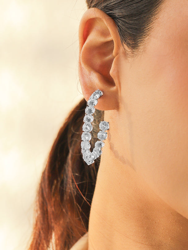 Open Hoop White Crystal Earrings