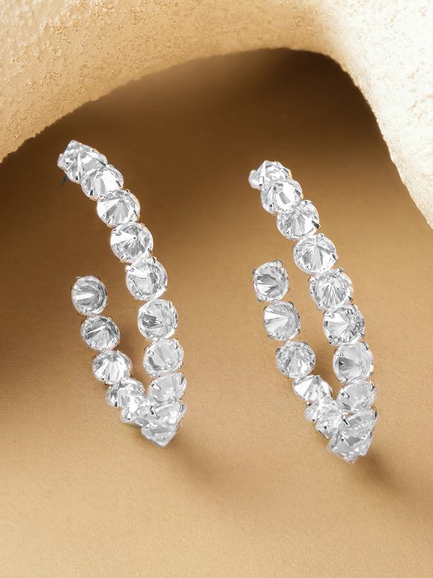 Open Hoop White Crystal Earrings