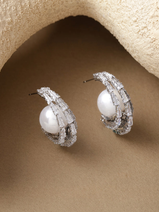 Pearl & Crystal Studded Huggie Earrings