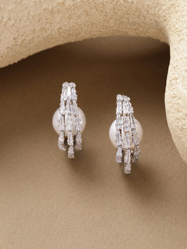 Pearl & Crystal Studded Huggie Earrings