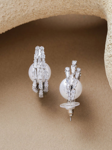 Pearl & Crystal Studded Huggie Earrings
