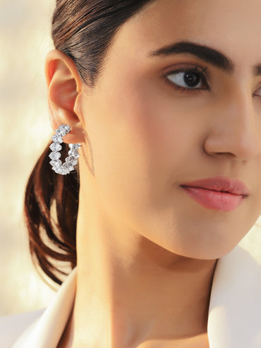 White Crystal Studded Hoop Earrings