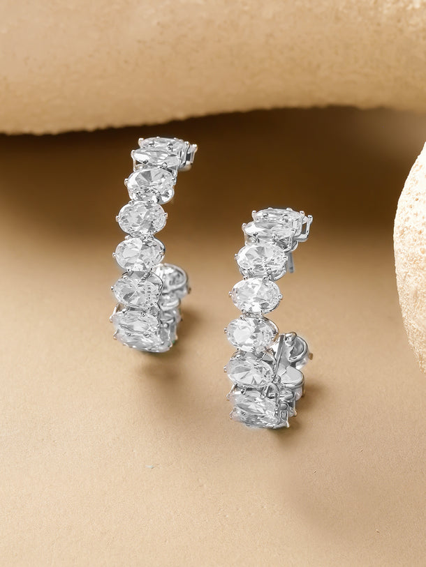 White Crystal Studded Hoop Earrings