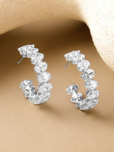 White Crystal Studded Hoop Earrings