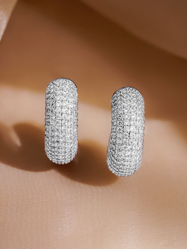 Rubans Rhodium-Plated Brass Crystal Zirconia Textured Dome Half Hoop Earrings