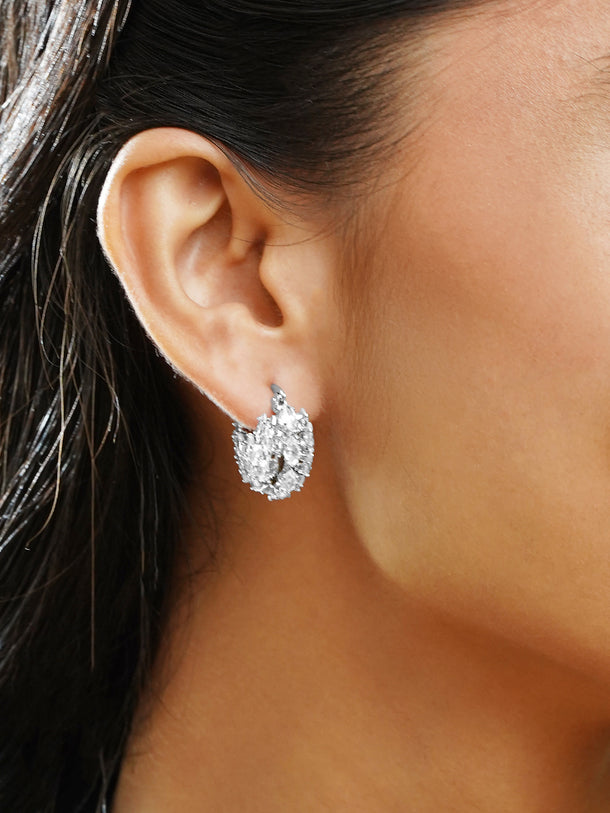 Rubans Rhodium-Plated Brass Clustered Crystal Zirconia Hoop Earrings
