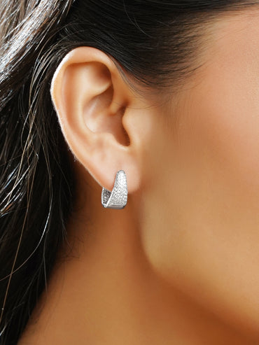 Rubans Rhodium-Plated Crystal Zirconia Tapered Minimal Huggie Hoop Earrings