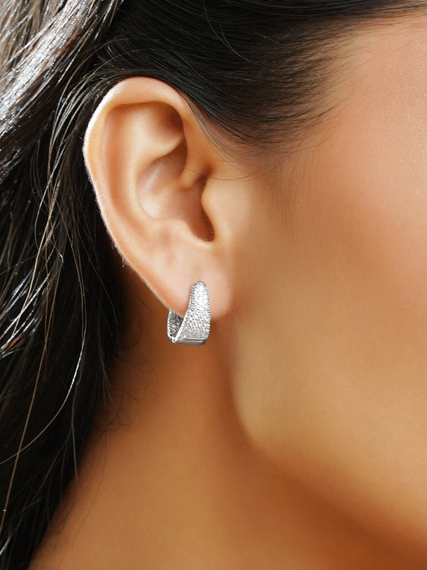 Rubans Rhodium-Plated Crystal Zirconia Tapered Minimal Huggie Hoop Earrings