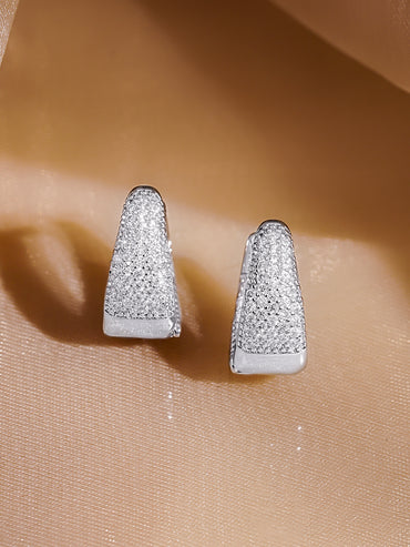 Rubans Rhodium-Plated Crystal Zirconia Tapered Minimal Huggie Hoop Earrings