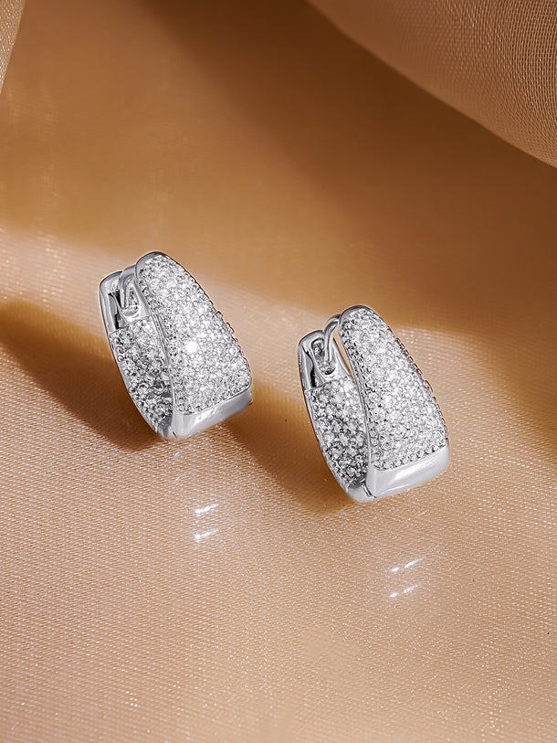 Rubans Rhodium-Plated Crystal Zirconia Tapered Minimal Huggie Hoop Earrings