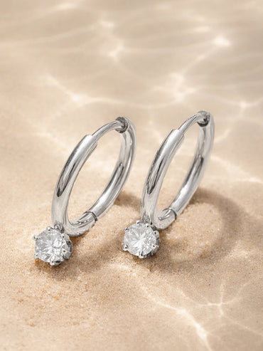 Demi Fine Rhodium Plated Minimal Crystal Drops Hoop Earrings | Anti Tarnish