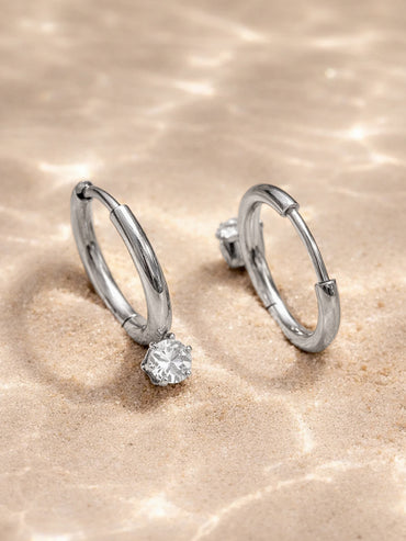 Demi Fine Rhodium Plated Minimal Crystal Drops Hoop Earrings | Anti Tarnish