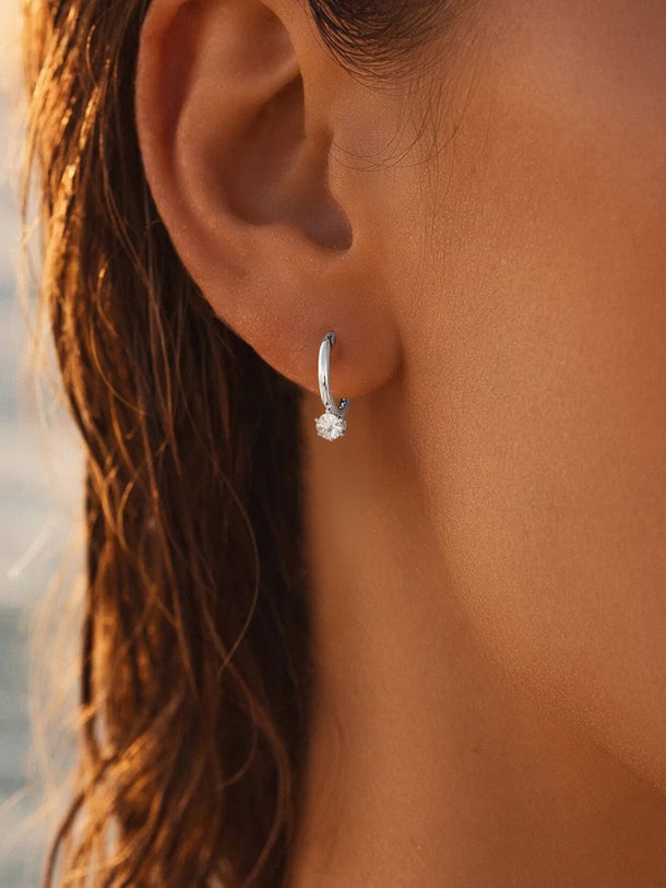 Demi Fine Rhodium Plated Minimal Crystal Drops Hoop Earrings | Anti Tarnish