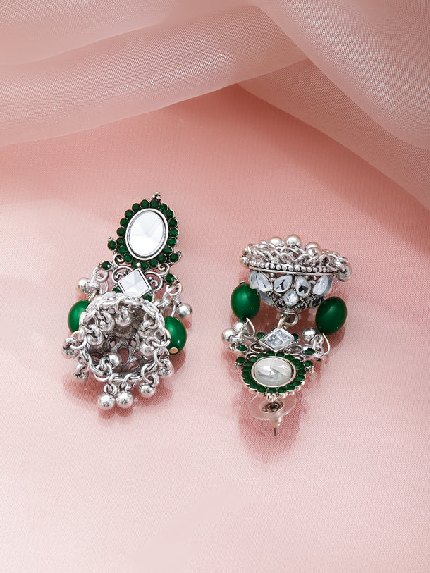 Green & White Studded Jhumkas
