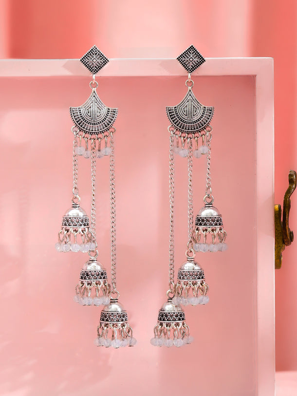 Oxidised Tribal Charm Multi Jhumka Earrings