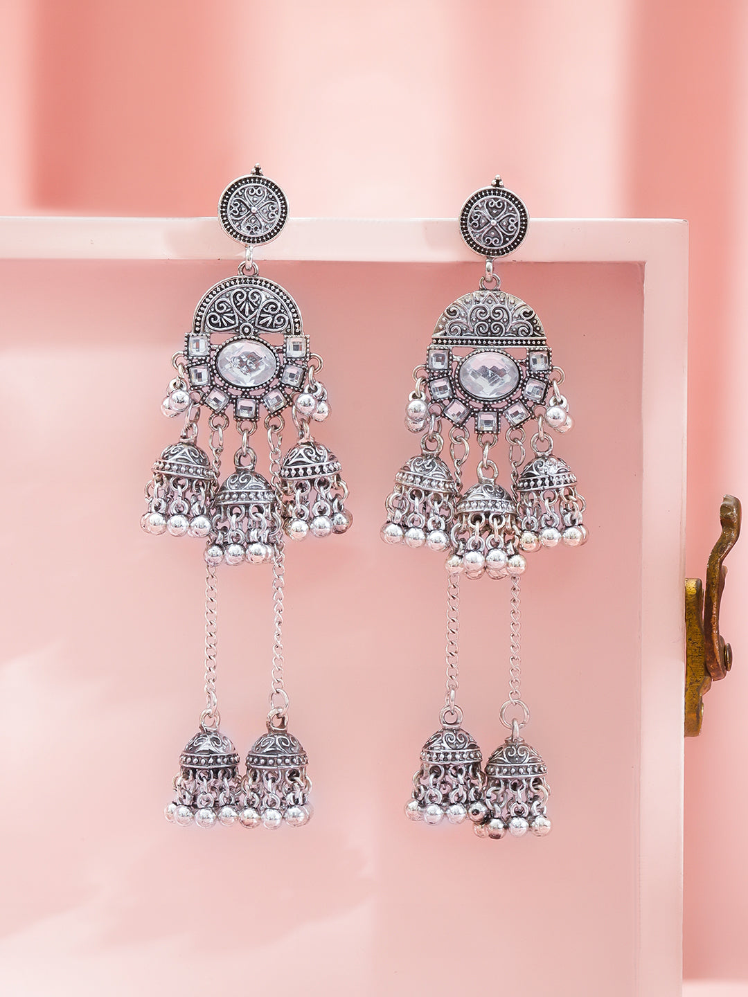 Oxidised Wedding Bells Long Jhumka Earrings