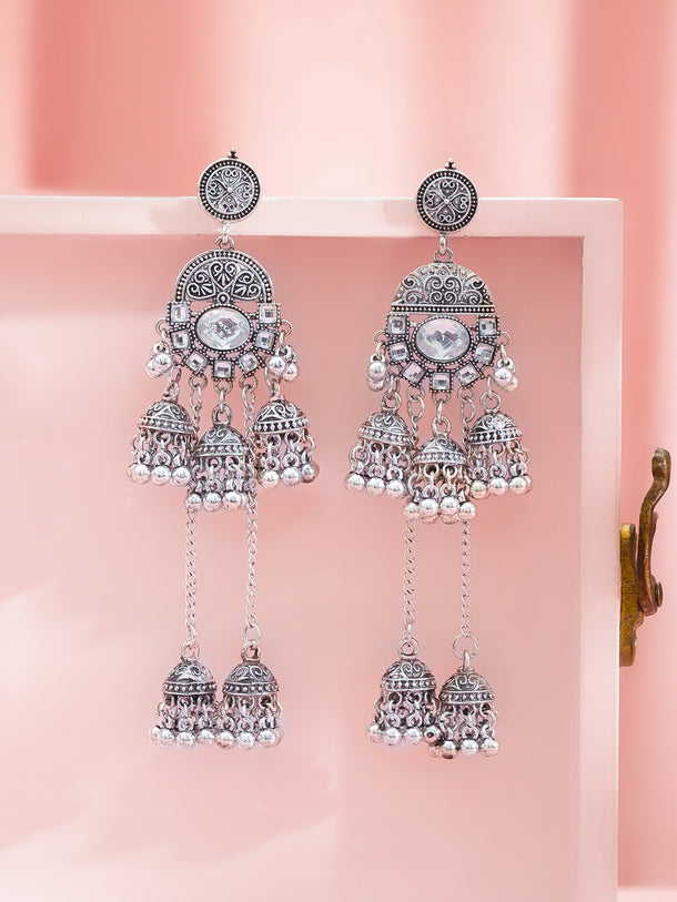 Oxidised Wedding Bells Long Jhumka Earrings