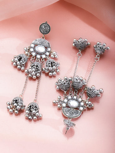 Oxidised Wedding Bells Long Jhumka Earrings