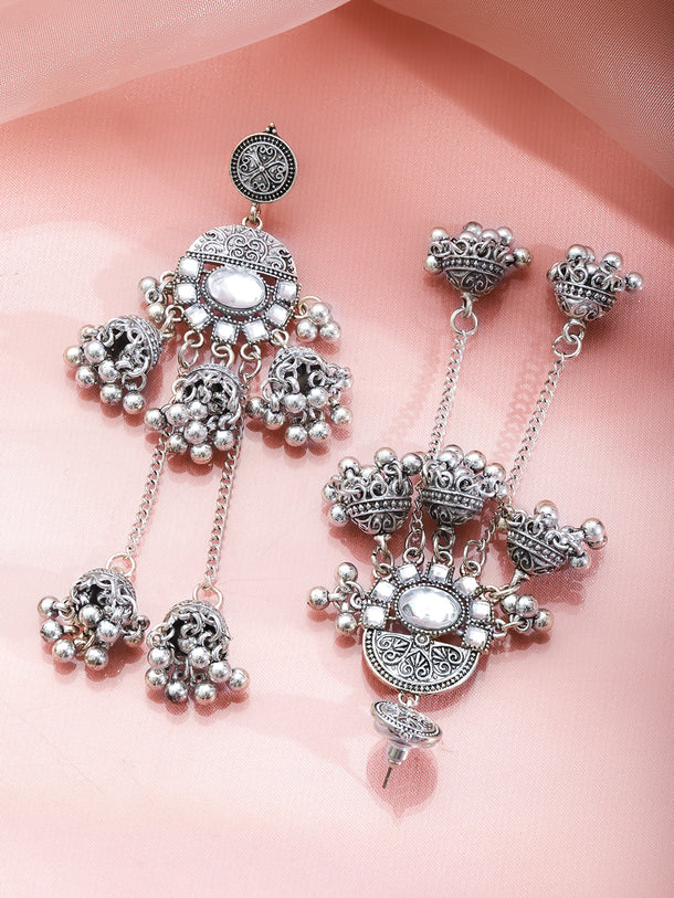 Oxidised Wedding Bells Long Jhumka Earrings