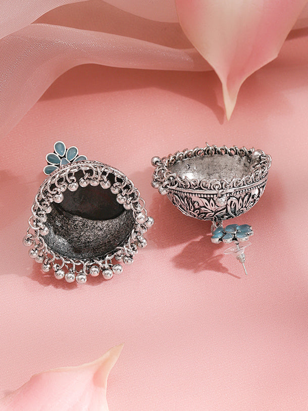 Teal Bloom Oxidised Jhumkas
