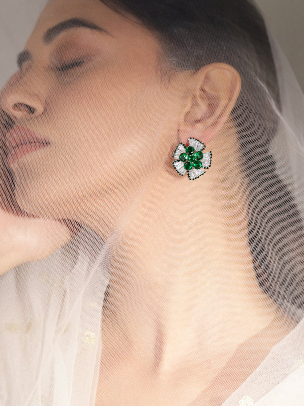 Bold Chic Emerald and Crystal Stud Earrings