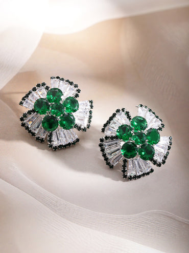 Bold Chic Emerald and Crystal Stud Earrings