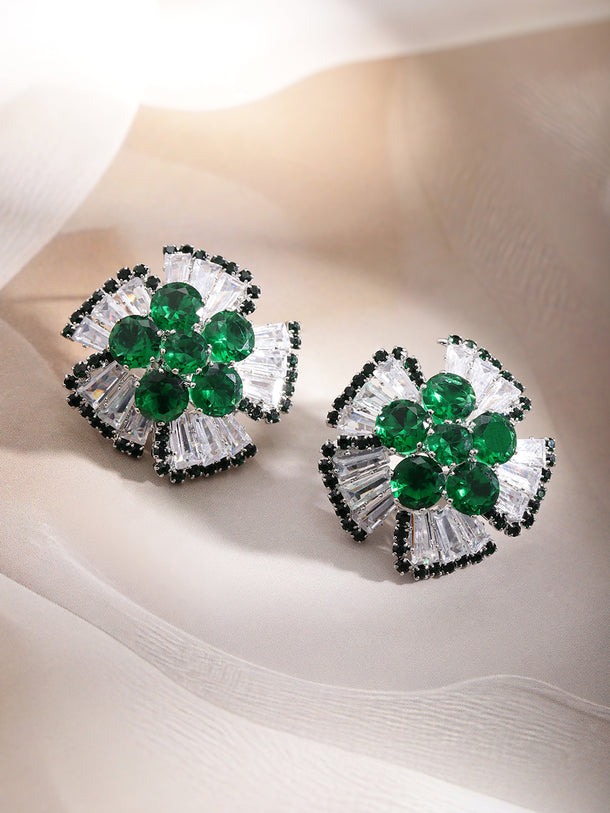 Bold Chic Emerald and Crystal Stud Earrings
