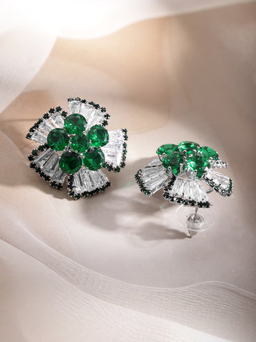 Bold Chic Emerald and Crystal Stud Earrings