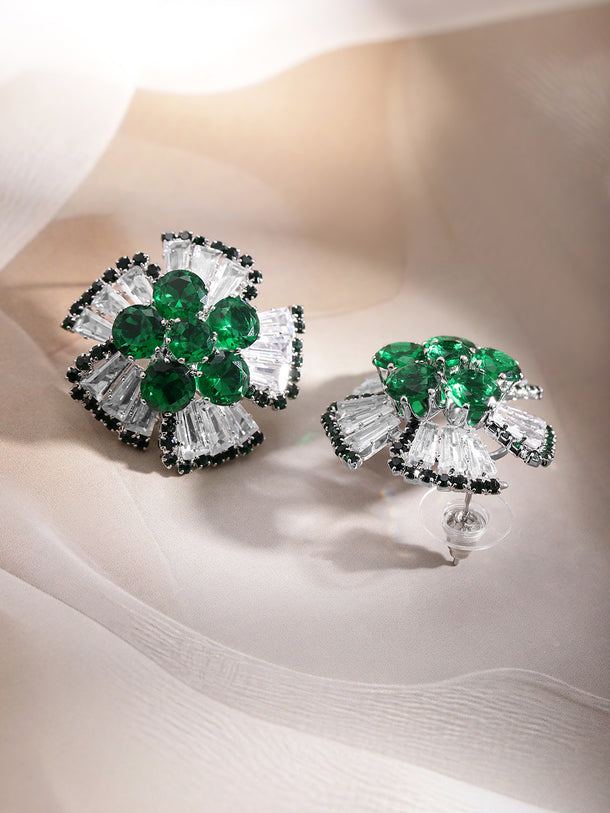 Bold Chic Emerald and Crystal Stud Earrings