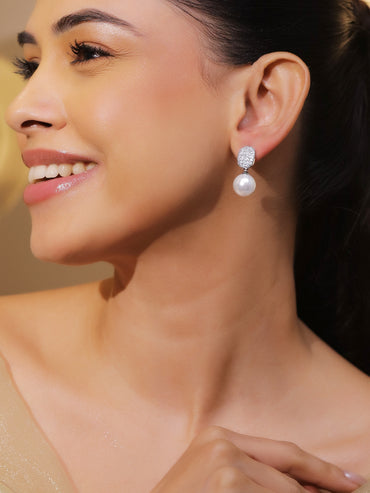American Diamond Zirconia Pearl Drop Earrings