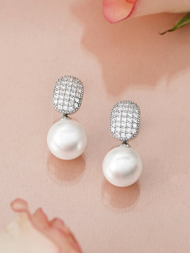 American Diamond Zirconia Pearl Drop Earrings
