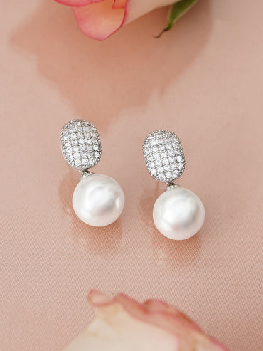American Diamond Zirconia Pearl Drop Earrings