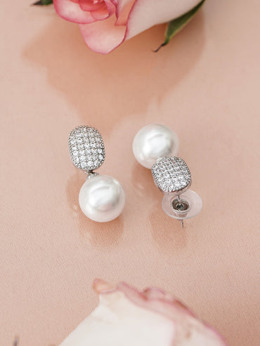 American Diamond Zirconia Pearl Drop Earrings