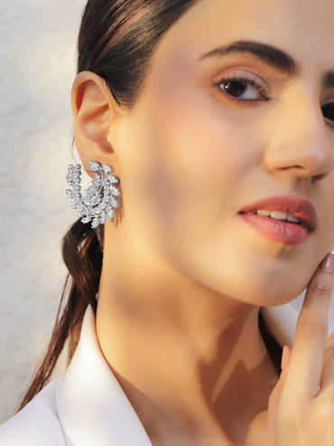 Silver Leaf Spiral Statement Stud Earrings