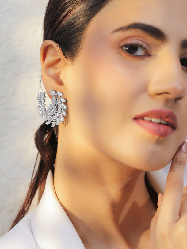 Silver Leaf Spiral Statement Stud Earrings