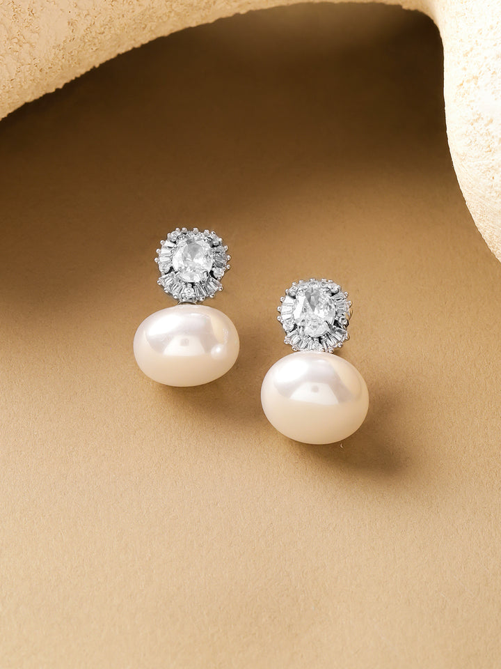 Pearl American Diamond Zirconia Oval Drops