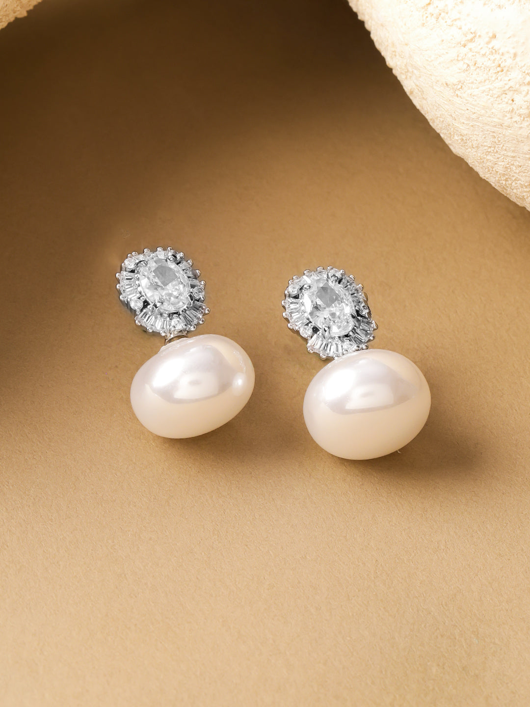 Pearl American Diamond Zirconia Oval Drops